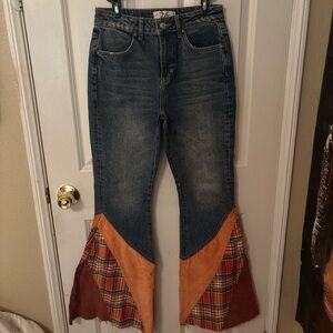 Free People Blue and Orange Flare Jeans